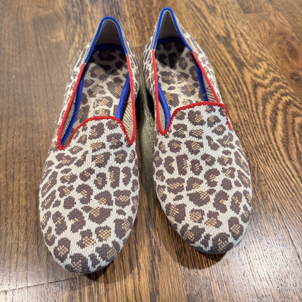Rothy's Leopard Print Flats with Red Accents